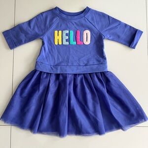 Blue Kids Dress with Colorful 'HELLO' Design